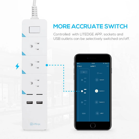 Smart Power Strip, 3 AC Outlets 2 USB Ports, Smart Outlet Strip, Surge Protected