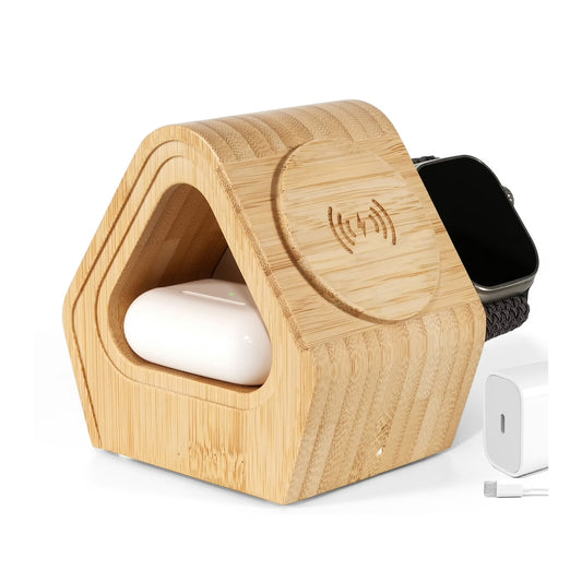 Bamboo 3-in-1 Wireless Charging Station for iPhone, Apple Watch & AirPods