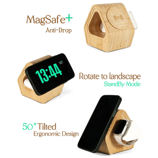 Bamboo 3-in-1 Wireless Charging Station for iPhone, Apple Watch & AirPods