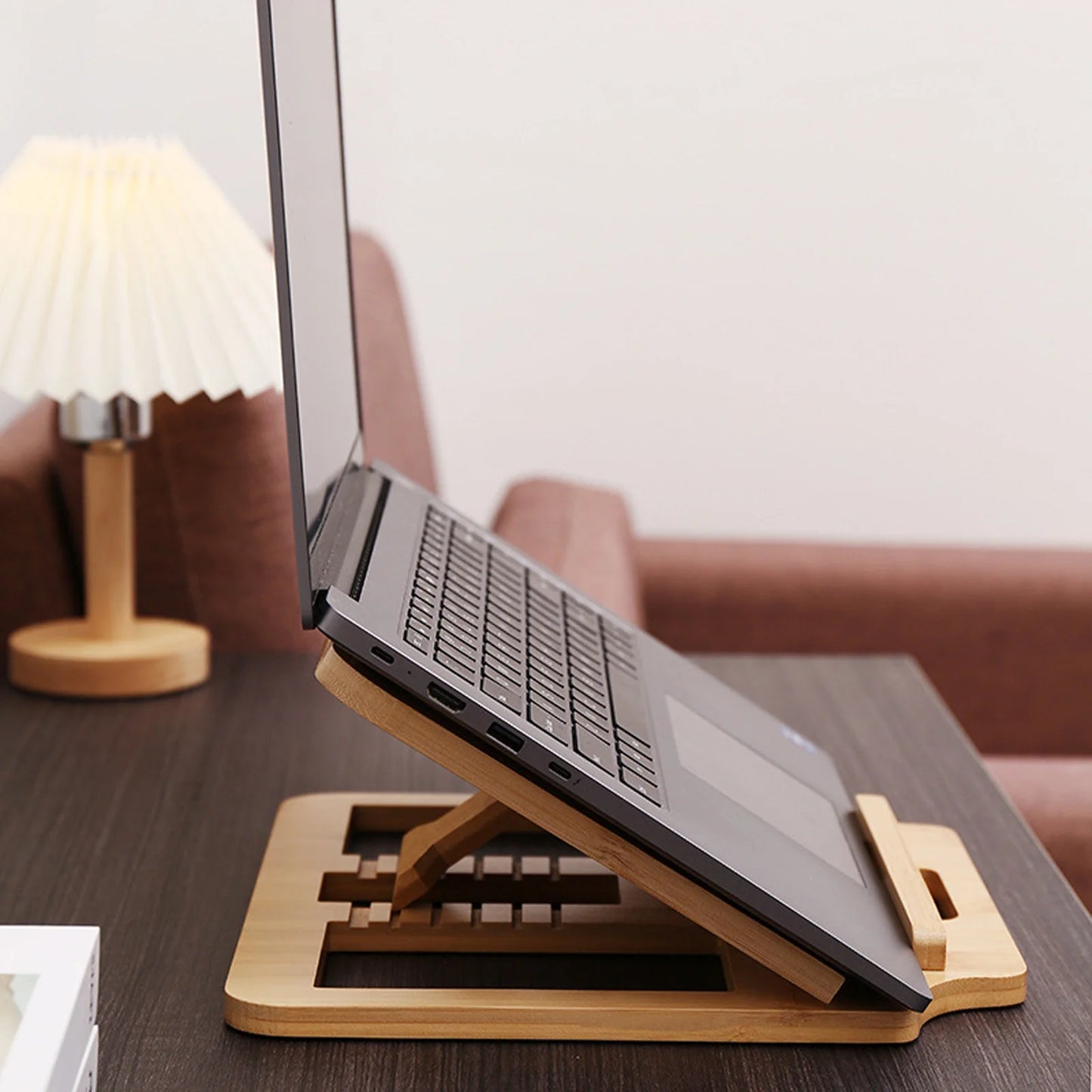 Foldable Bamboo Laptop Stand Adjustable Desk Riser
