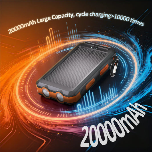 Solpowben 20000mAh Solar Power Bank Compatible for iPhone Portable Solar Power Bank with Dual 5V USB Ports 2 Flashlight Compass Battery Pack for Outdoor Camping Hiking (Orange)