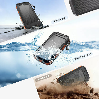 Solpowben 20000mAh Solar Power Bank Compatible for iPhone Portable Solar Power Bank with Dual 5V USB Ports 2 Flashlight Compass Battery Pack for Outdoor Camping Hiking (Orange)