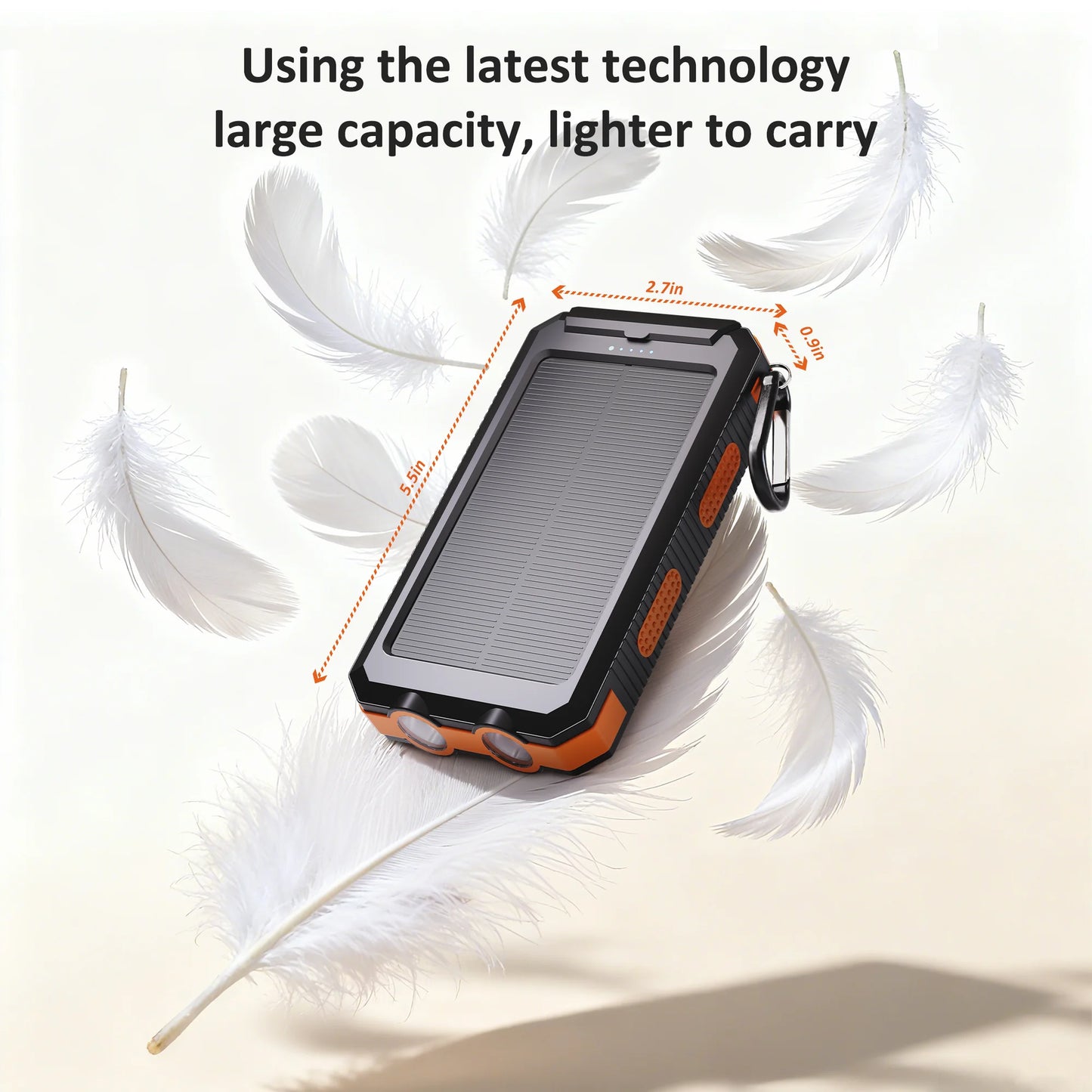 Solpowben 20000mAh Solar Power Bank Compatible for iPhone Portable Solar Power Bank with Dual 5V USB Ports 2 Flashlight Compass Battery Pack for Outdoor Camping Hiking (Orange)